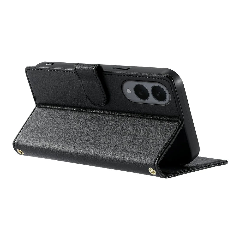 For Samsung Galaxy S25 Edge Case Embossed Totem Leather Flip Wallet Phone Cover with Wrist Strap - Black - 3