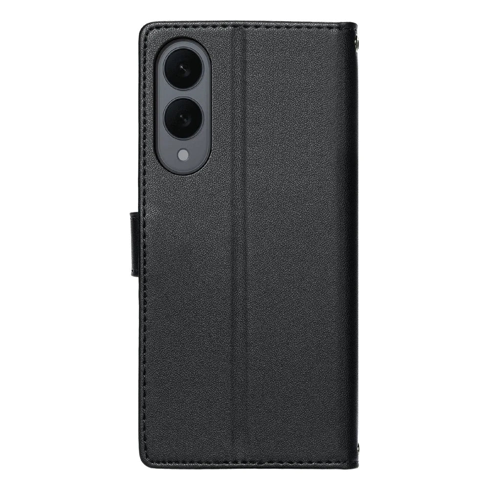 For Samsung Galaxy S25 Edge Case Embossed Totem Leather Flip Wallet Phone Cover with Wrist Strap - Black - 6