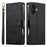 For iPhone 17 Case Embossed Totem Leather Flip Wallet Phone Cover with Wrist Strap - Black - 1