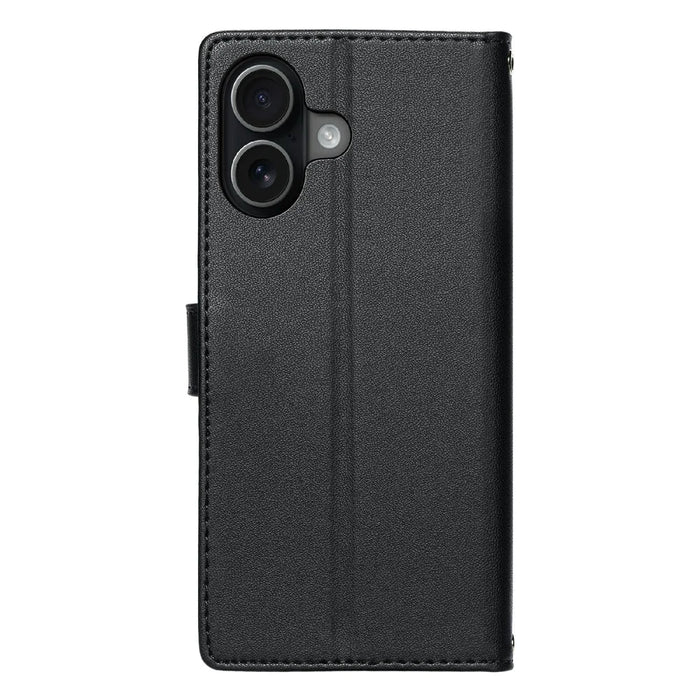 For iPhone 17 Case Embossed Totem Leather Flip Wallet Phone Cover with Wrist Strap - Black - 6