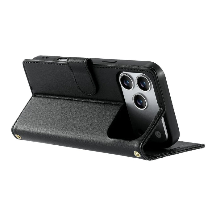 For iPhone 18 Pro Max / 17 Pro Max Case Embossed Totem Leather Flip Wallet Phone Cover with Wrist Strap - Black - 3