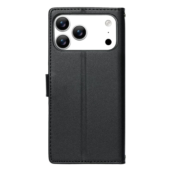 For iPhone 18 Pro Max / 17 Pro Max Case Embossed Totem Leather Flip Wallet Phone Cover with Wrist Strap - Black - 6