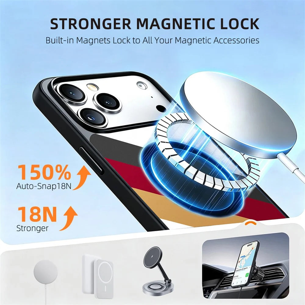 EYCASE for iPhone 17 Pro Max Magnetic Case Football Theme TPU + Acrylic Shockproof Phone Cover - Black+Red+Gold Suit - 4