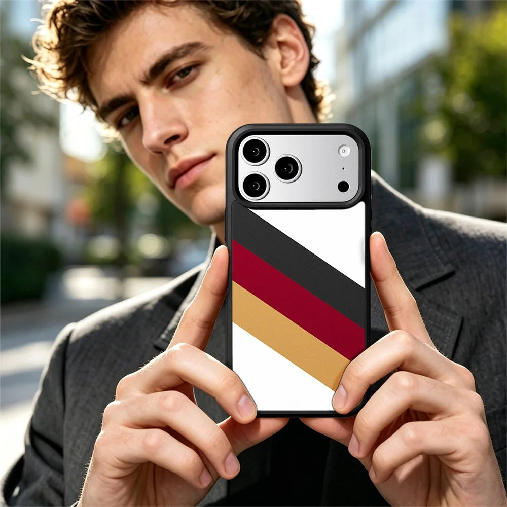 EYCASE for iPhone 17 Pro Max Magnetic Case Football Theme TPU + Acrylic Shockproof Phone Cover - Black+Red+Gold Suit - 6