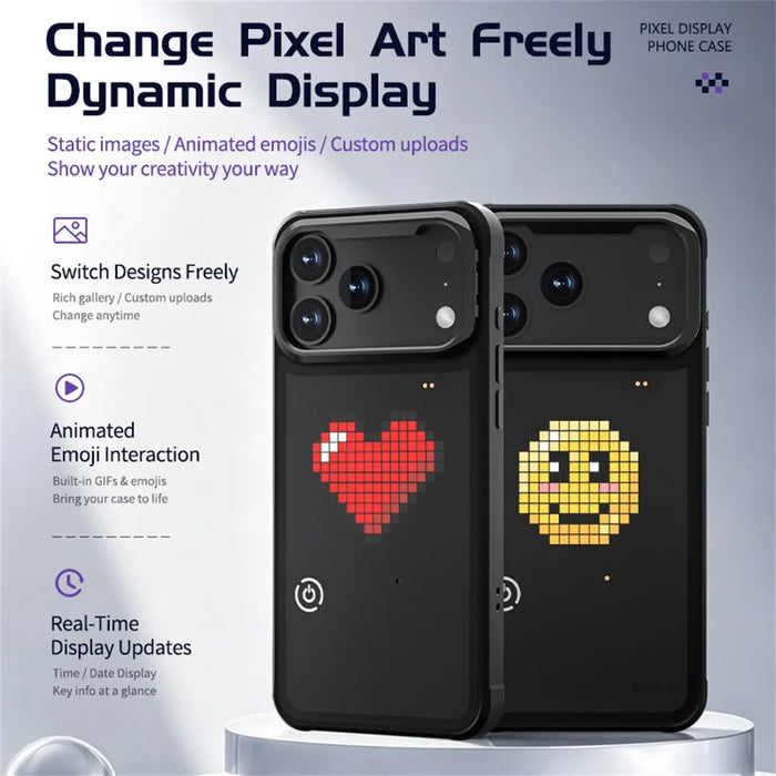 For iPhone 17 Pro Max Glowing Pixel Case Bluetooth-compatible LED Display Custom Animation Phone Cover with Kickstand - Black - 3