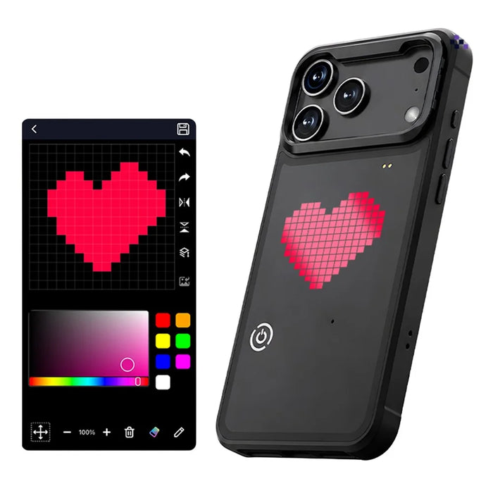For iPhone 17 Pro Glowing Pixel Case Bluetooth-compatible LED Display Custom Animation Phone Cover with Kickstand - Black - 1