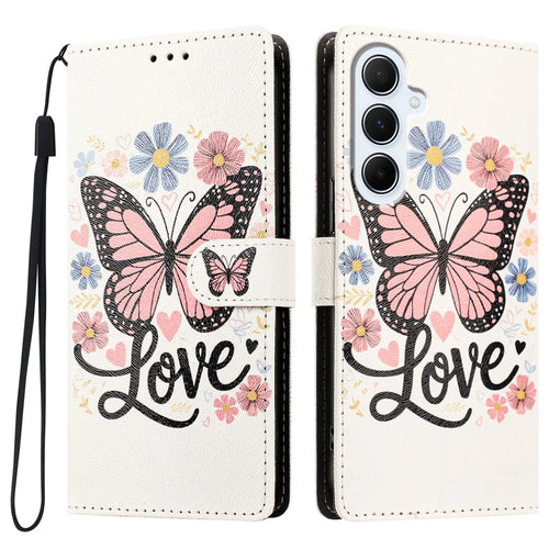For Samsung Galaxy A18 5G / A18 4G / A26 5G / M17 5G / F17 5G / A17 5G / A17 4G Case Pattern Printed PU Leather Flip Wallet Phone Cover with Wrist Strap - Pink Butterfly - 1