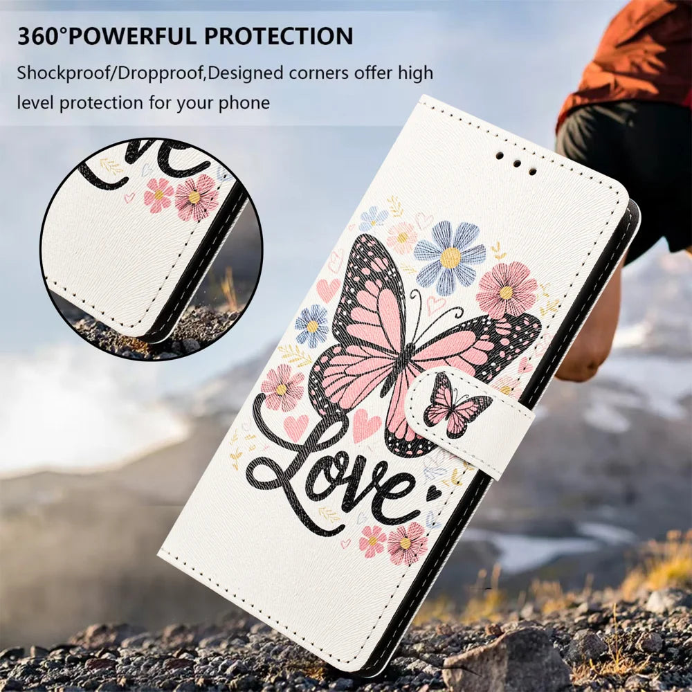 For Samsung Galaxy A36 5G / Galaxy A56 5G / Galaxy M56 5G / Galaxy A37 5G Case Pattern Printed PU Leather Flip Wallet Phone Cover with Wrist Strap - Pink Butterfly - 6