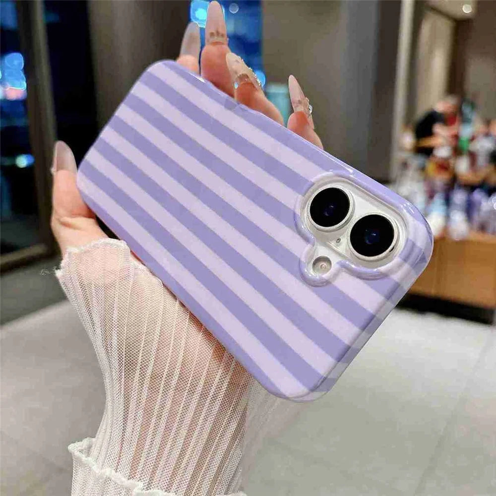 For iPhone 17 Case IMD Stripe TPU Full Coverage Shockproof Phone Protective Cover - Purple - 7