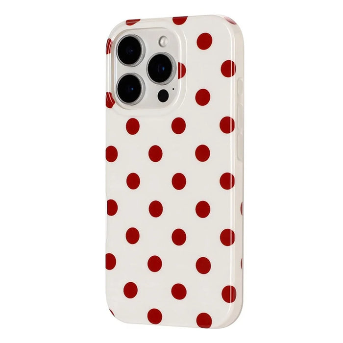 For iPhone 16 Pro Max Case Retro Polka Dot IMD TPU Full Coverage Phone Protective Cover - White - 3