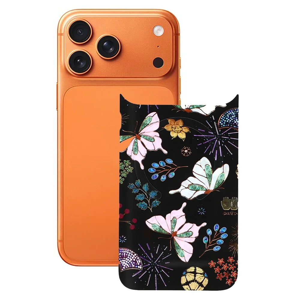 For iPhone 17 Pro Max Magnetic Back Plates Pattern Printed Quick Change Backplate (Backplate Only) - Flower Butterfly - 1