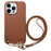 For iPhone 16 Pro Max Litchi Pattern Case with Lanyard Shockproof PC PU Leather Cover - Brown - 1