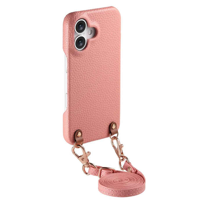 For iPhone 16 Litchi Pattern Case with Lanyard Shockproof PC PU Leather Cover -  Pink - 2