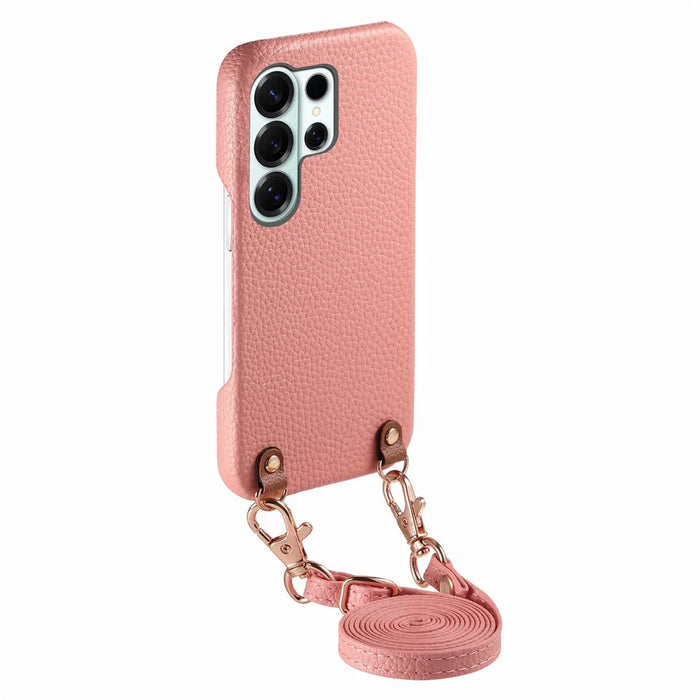 For Samsung Galaxy S26 Ultra Litchi Pattern Case with Lanyard Shockproof PC PU Leather Cover -  Pink - 2