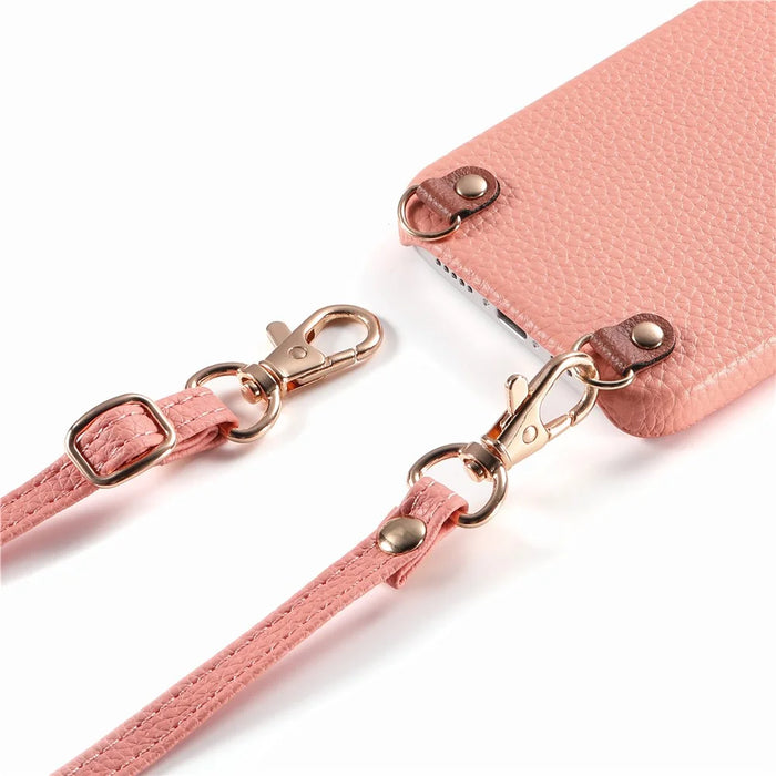 For Samsung Galaxy S26 Ultra Litchi Pattern Case with Lanyard Shockproof PC PU Leather Cover -  Pink - 3