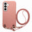 For Samsung Galaxy A56 5G Litchi Pattern Case with Lanyard Shockproof PC PU Leather Cover - Pink - 1