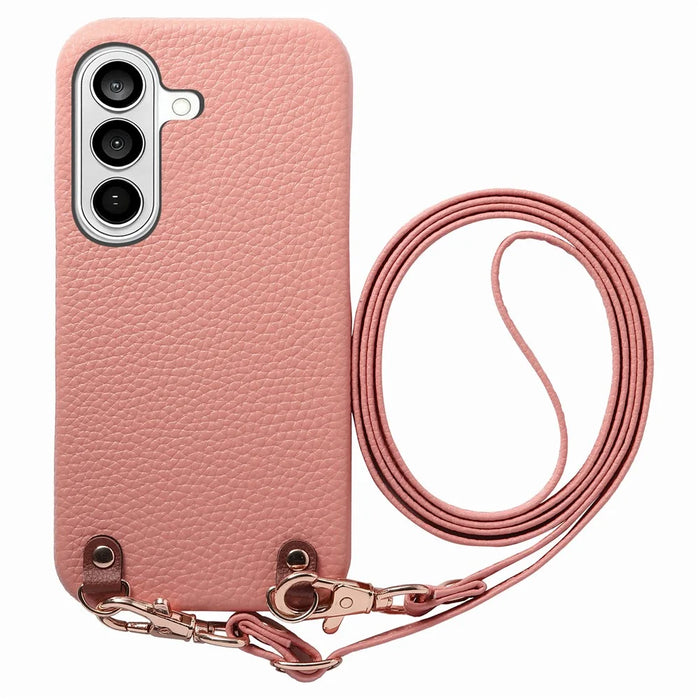 For Samsung Galaxy A56 5G Litchi Pattern Case with Lanyard Shockproof PC PU Leather Cover - Pink - 1