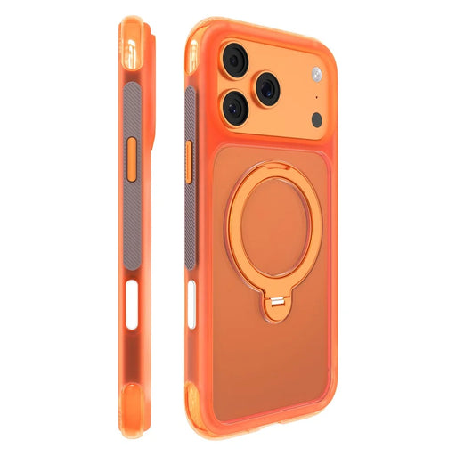 MUTURAL for iPhone 17 Pro Max Magnetic Case Rotating Kickstand PC + TPU Airbag Drop Protection Phone Cover - Orange - 1