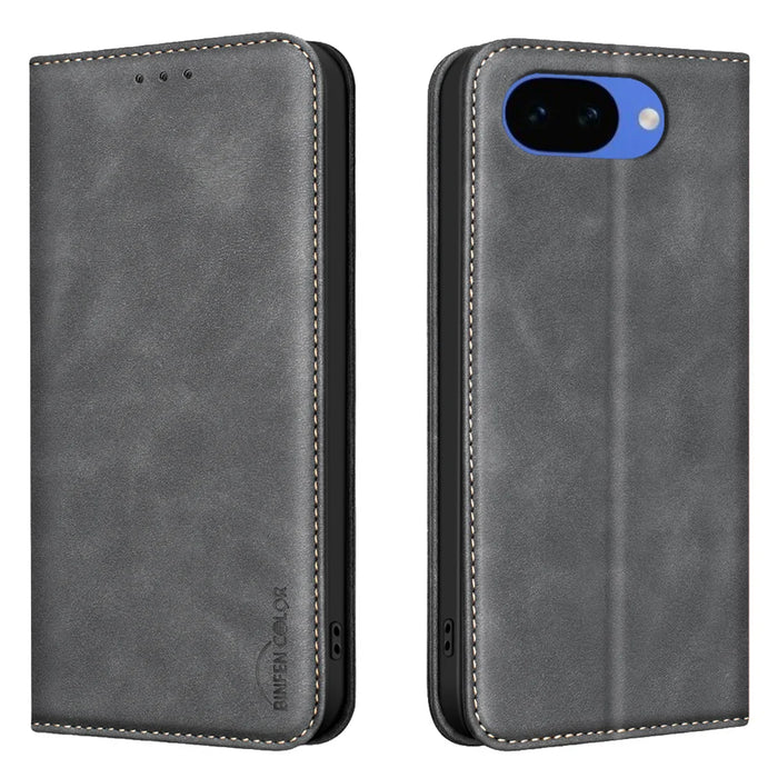 BINFEN COLOR for Google Pixel 10a RFID Blocking Calf Texture PU Leather Phone Cover - Black - 1