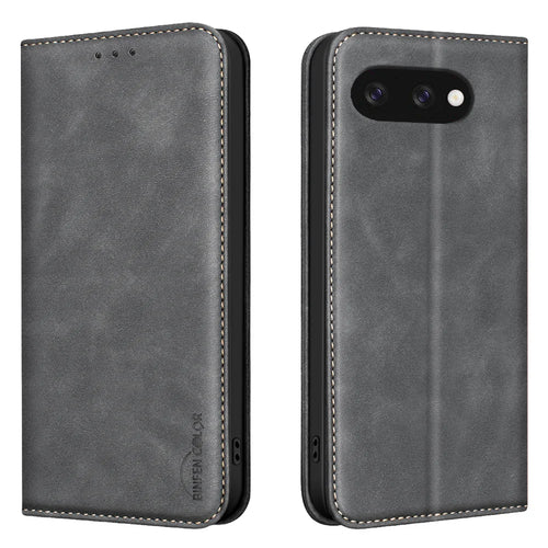 BINFEN COLOR for Google Pixel 9a RFID Blocking Calf Texture PU Leather Phone Cover - Black - 1