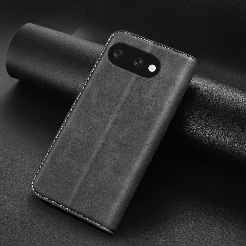 BINFEN COLOR for Google Pixel 9a RFID Blocking Calf Texture PU Leather Phone Cover - Black - 5