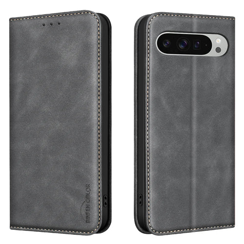 BINFEN COLOR for Google Pixel 9 Pro XL / Google Pixel 10 Pro XL RFID Blocking Calf Texture PU Leather Phone Cover - Black - 1