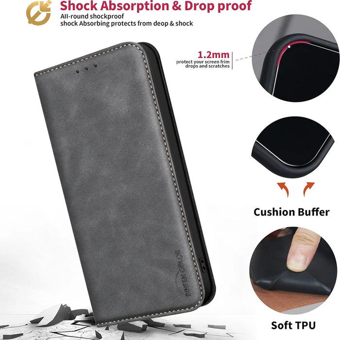 BINFEN COLOR for iPhone 18 Pro Max / 17 Pro Max RFID Blocking Calf Texture PU Leather Phone Cover - Black - 7