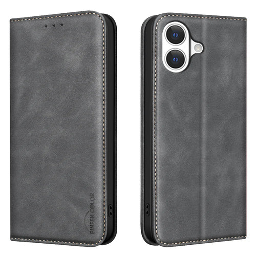 BINFEN COLOR for iPhone 17 RFID Blocking Calf Texture PU Leather Phone Cover - Black - 1