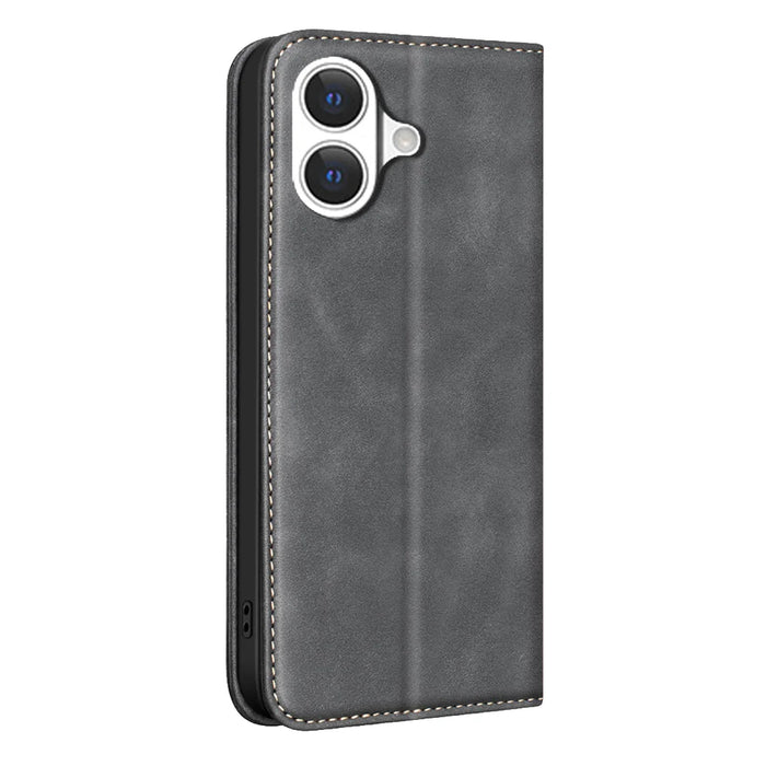 BINFEN COLOR for iPhone 17 RFID Blocking Calf Texture PU Leather Phone Cover - Black - 3