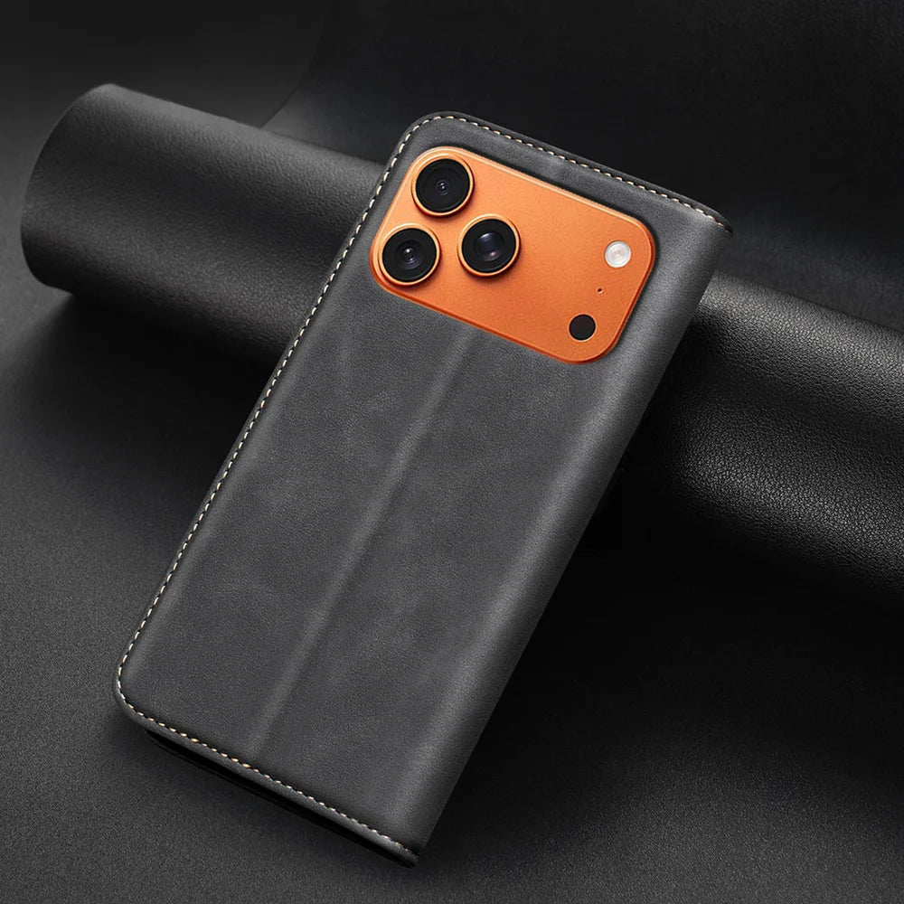 BINFEN COLOR for iPhone 18 Pro / 17 Pro RFID Blocking Calf Texture PU Leather Phone Cover - Black - 5