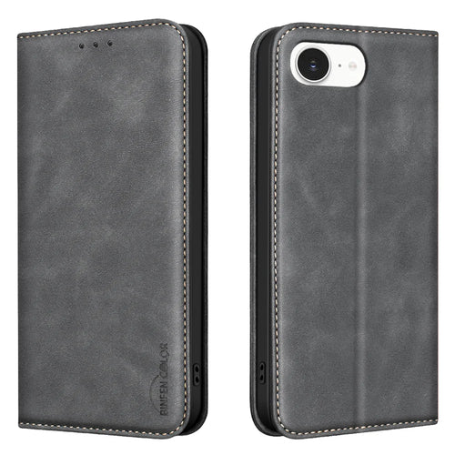 BINFEN COLOR for iPhone 16e / iPhone 17e RFID Blocking Calf Texture PU Leather Phone Cover - Black - 1