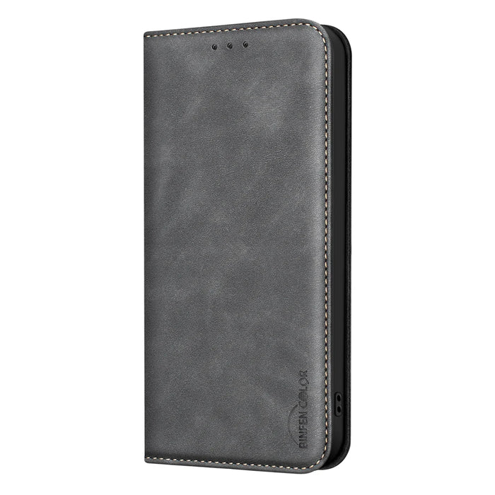 BINFEN COLOR for iPhone 15 Pro Max RFID Blocking Calf Texture PU Leather Phone Cover - Black - 2