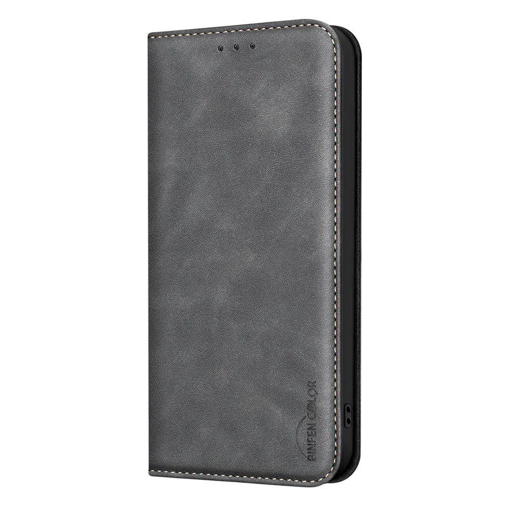 BINFEN COLOR for iPhone 13 Pro Max RFID Blocking Calf Texture PU Leather Phone Cover - Black - 2
