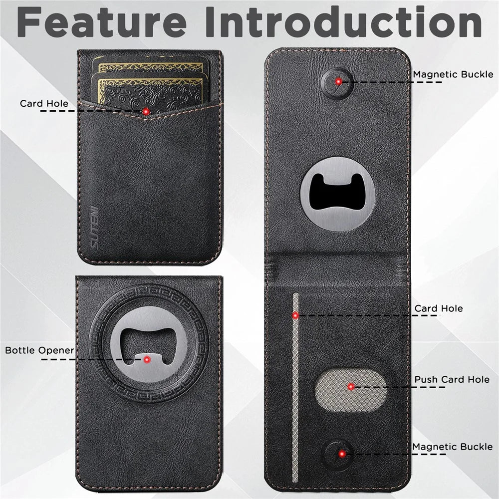 SUTENI for iPhone 17 Pro Max Magnetic Case Detachable Card Holder Bottle Opener RFID Blocking Phone Cover - Black - 2