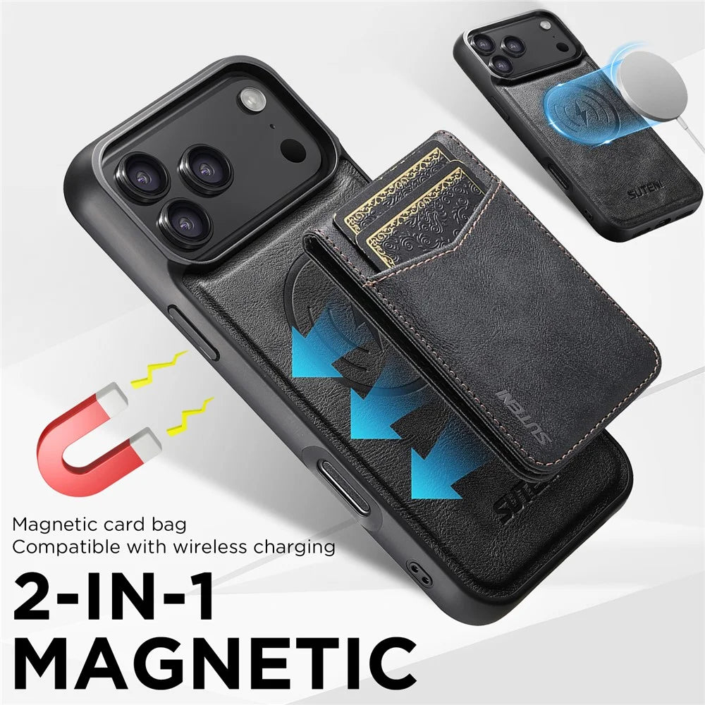SUTENI for iPhone 17 Pro Max Magnetic Case Detachable Card Holder Bottle Opener RFID Blocking Phone Cover - Black - 6