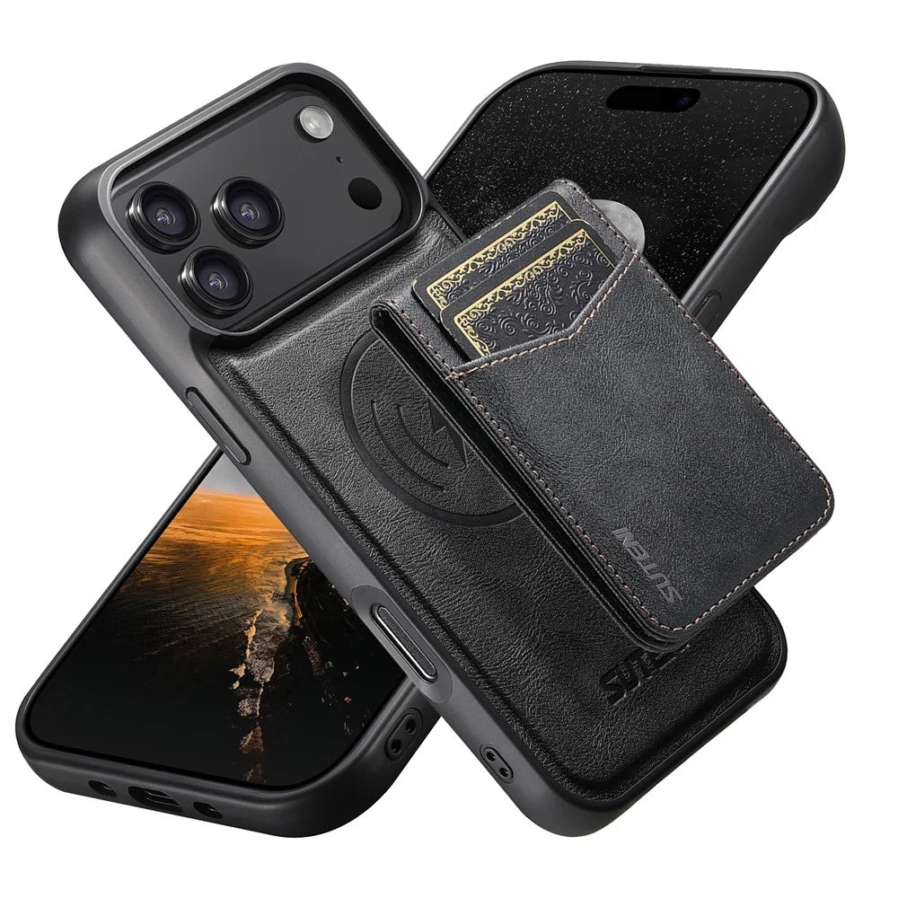 SUTENI for iPhone 17 Pro Max Magnetic Case Detachable Card Holder Bottle Opener RFID Blocking Phone Cover - Black - 7