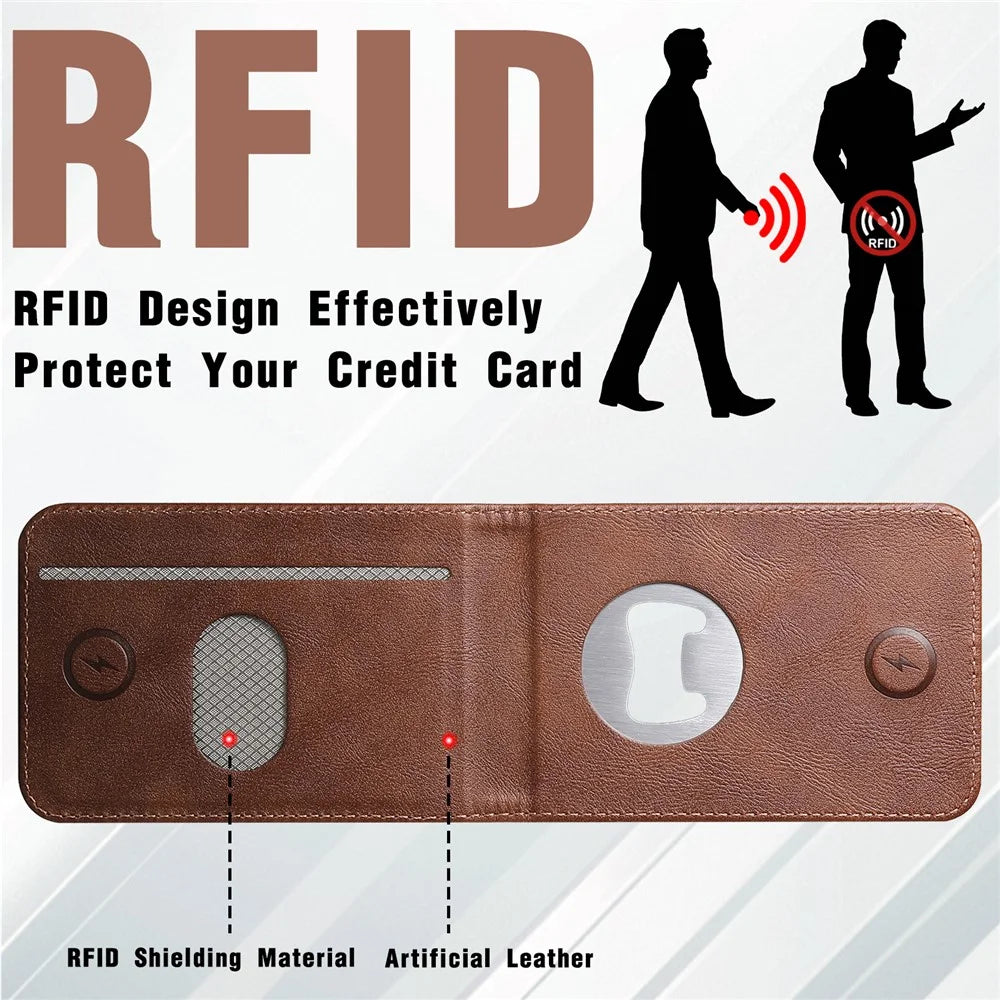 SUTENI G1S5 for iPhone 17 Pro Max Magnetic Case RFID Blocking Leather Back Cover with Detachable Card Holder Bottle Opener - Brown - 6