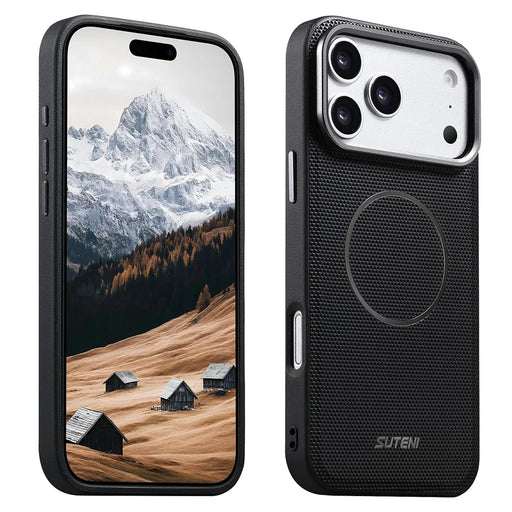 SUTENI G8 for iPhone 17 Pro Max Magnetic Case Triangle Texture Leather + TPU Phone Back Cover - Black - 1