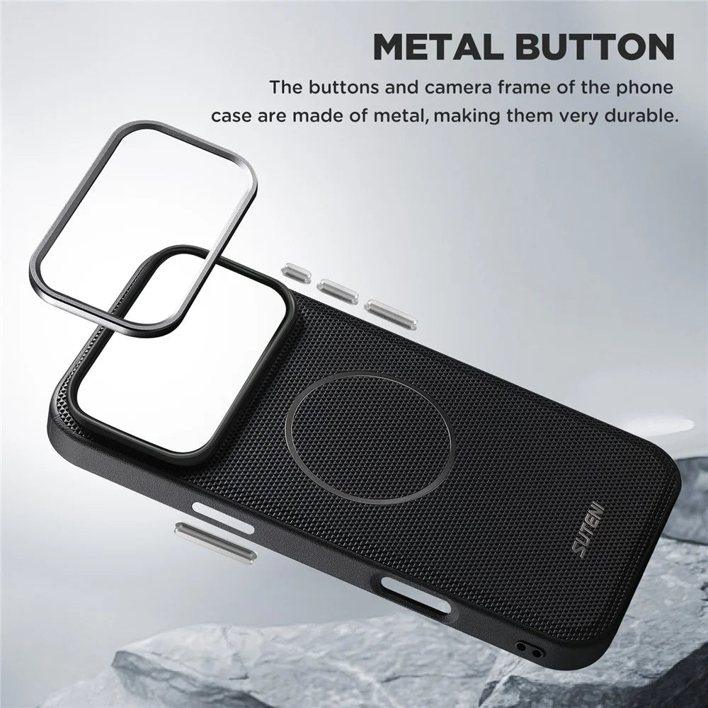 SUTENI G8 for iPhone 17 Pro Max Magnetic Case Triangle Texture Leather + TPU Phone Back Cover - Black - 4