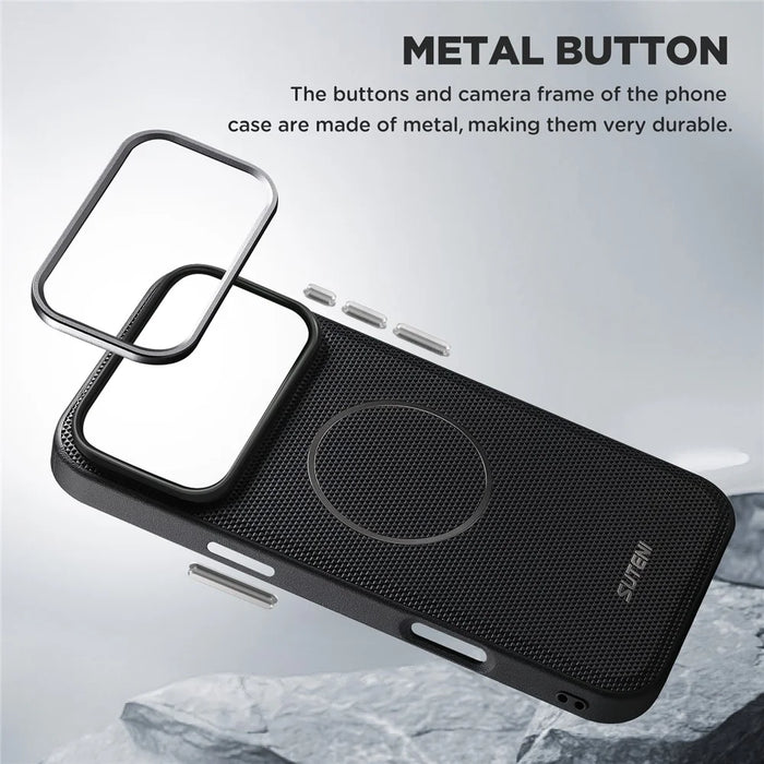 SUTENI G8 for iPhone 17 Pro Max Magnetic Case Triangle Texture Leather + TPU Phone Back Cover - Black - 4
