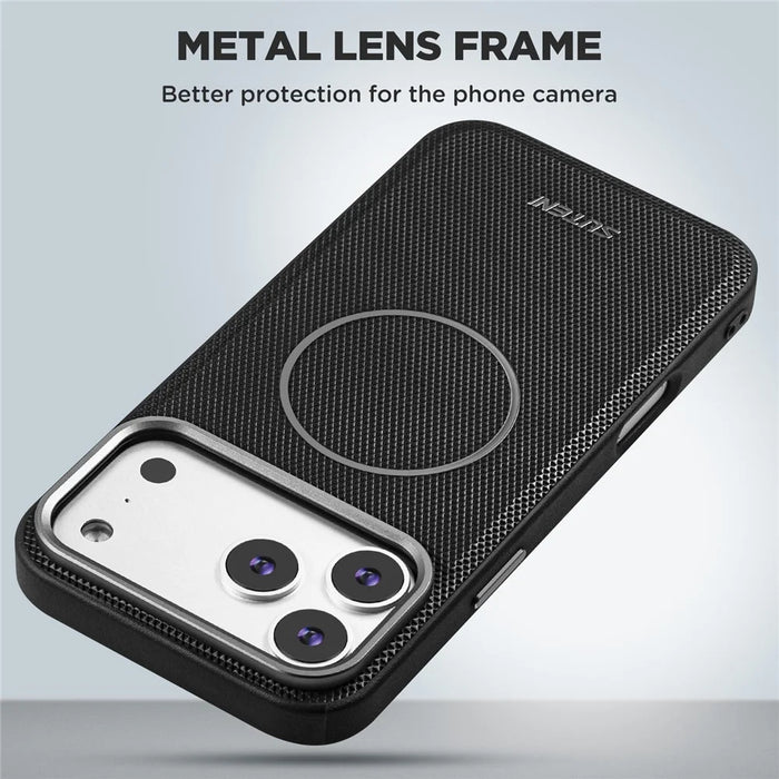 SUTENI G8 for iPhone 17 Pro Max Magnetic Case Triangle Texture Leather + TPU Phone Back Cover - Black - 5
