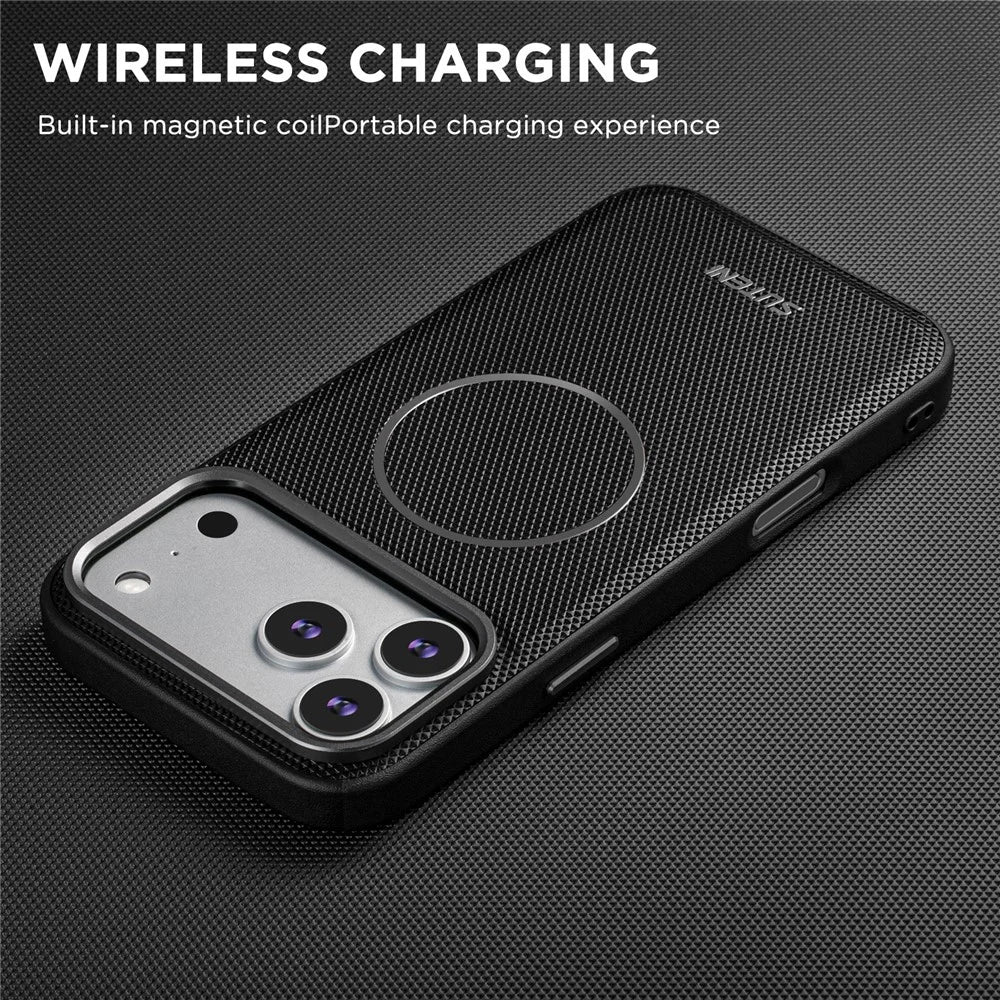 SUTENI G8 for iPhone 17 Pro Max Magnetic Case Triangle Texture Leather + TPU Phone Back Cover - Black - 6