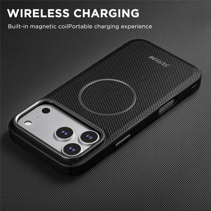 SUTENI G8 for iPhone 17 Pro Max Magnetic Case Triangle Texture Leather + TPU Phone Back Cover - Black - 6