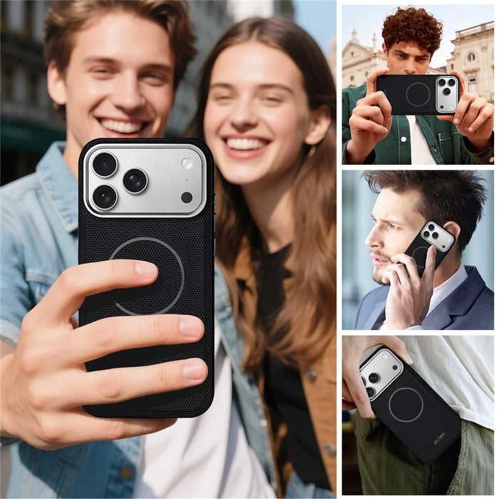 SUTENI G8 for iPhone 17 Pro Max Magnetic Case Triangle Texture Leather + TPU Phone Back Cover - Black - 7
