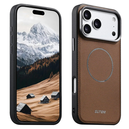 SUTENI G8 for iPhone 17 Pro Magnetic Case Triangle Texture Leather + TPU Phone Back Cover - Gold - 1