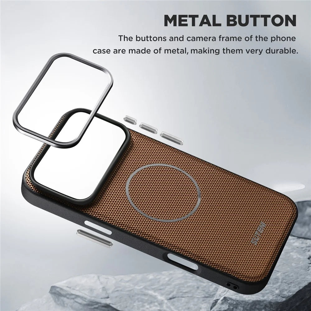 SUTENI G8 for iPhone 17 Pro Magnetic Case Triangle Texture Leather + TPU Phone Back Cover - Gold - 4