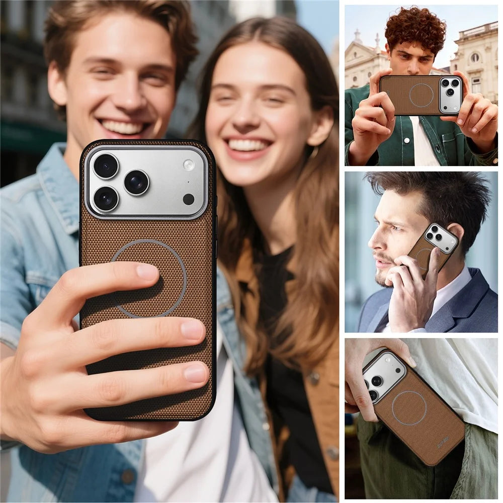 SUTENI G8 for iPhone 17 Pro Magnetic Case Triangle Texture Leather + TPU Phone Back Cover - Gold - 5