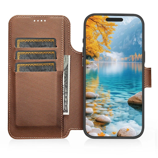 SUTENI Q09 for iPhone 17 Pro Max Leather Case Triangle Texture Wallet Folio Flip Phone Cover - Gold - 2