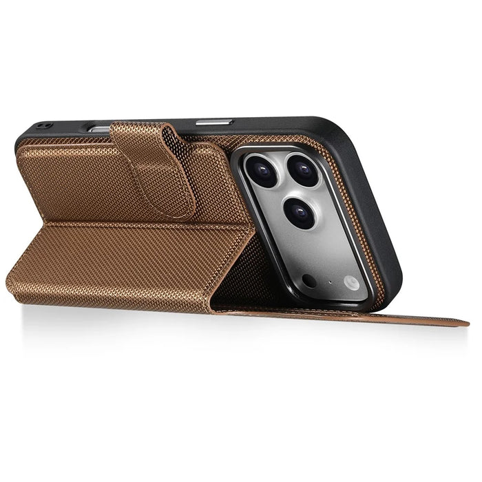 SUTENI Q09 for iPhone 17 Pro Max Leather Case Triangle Texture Wallet Folio Flip Phone Cover - Gold - 4