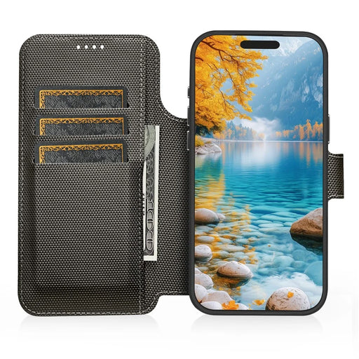 SUTENI Q09 for iPhone 17 Pro Leather Case Triangle Texture Wallet Folio Flip Phone Cover - Grey - 2